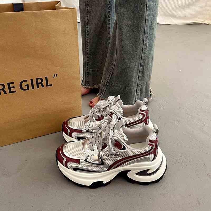 Thick Sole Height Increasing Silver Platform Women Casual Sports Chunky Dad Sneakers