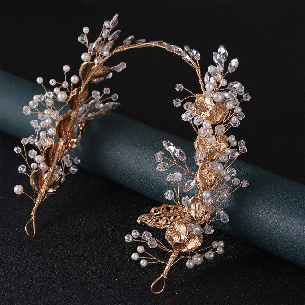 Retro Beaded Bride Wedding Tiaras Pearl Rhinestone Bridal Headwear Alloy Flower Flower Headbands Bridal