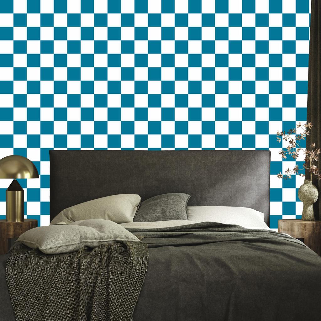 Checkerboard Wallpaper Turquoise, Turquoise Center for Living Room and Bedroom 50x1000