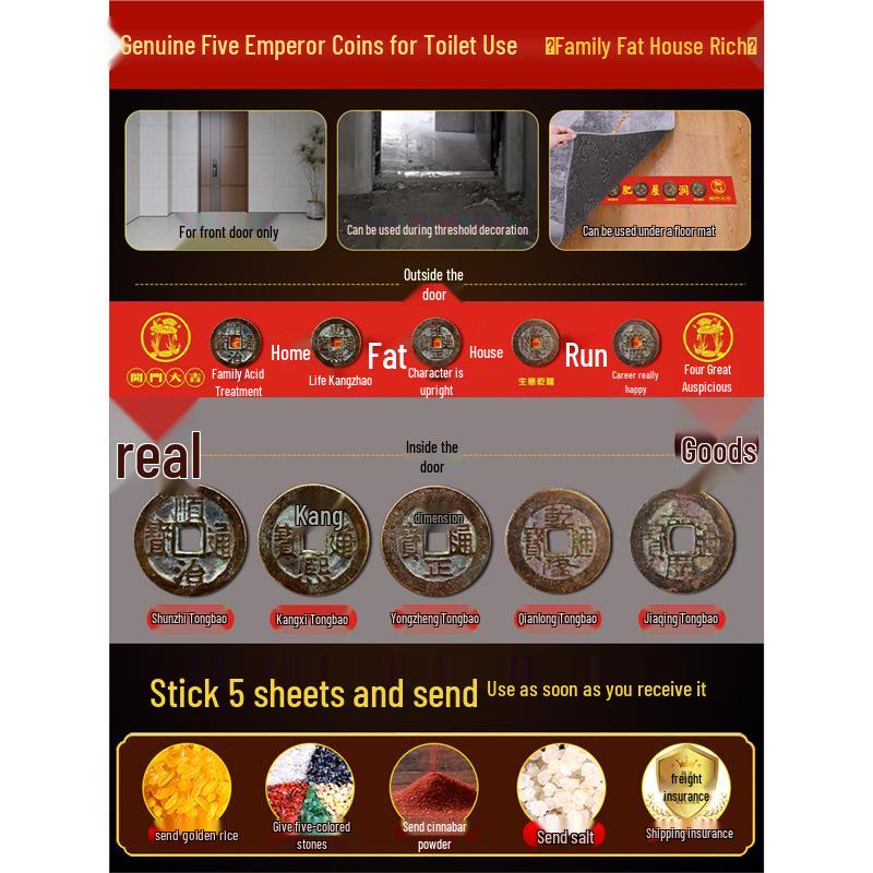Ancient Five Emperors Copper Coins for Door Threshold Decoration - Safe Entry and Exit Standard