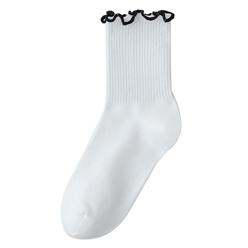 Acheng Women s Spring & Summer Ruffle Mid-Calf Socks - Versatile Academy Style Casual Socks One Size