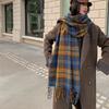 Karierter Mode-Schal Damen Winter Verdickter Schal Alles Warmes Lätzchen Doppelseitige Lange Imitat Kaschmir Schals Cape Bandana