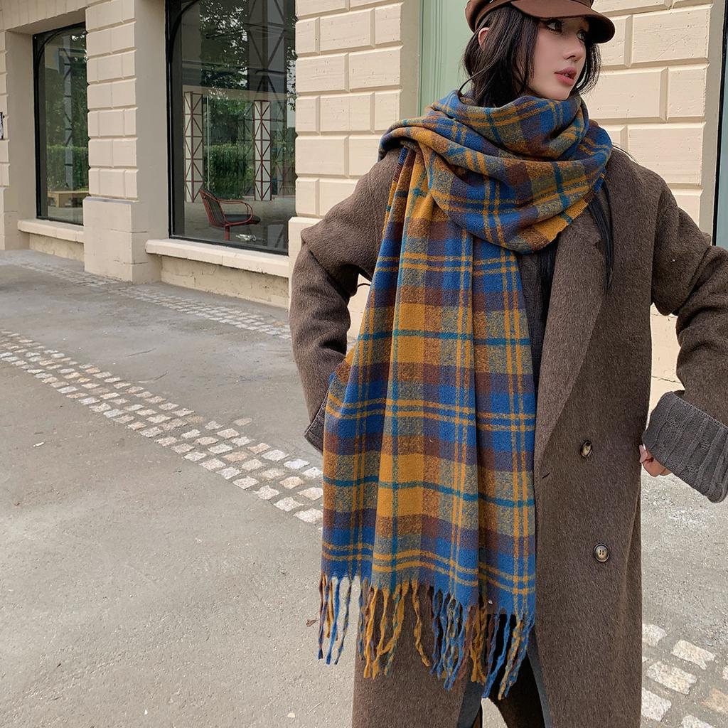 Karierter Mode-Schal Damen Winter Verdickter Schal Alles Warmes Lätzchen Doppelseitige Lange Imitat Kaschmir Schals Cape Bandana