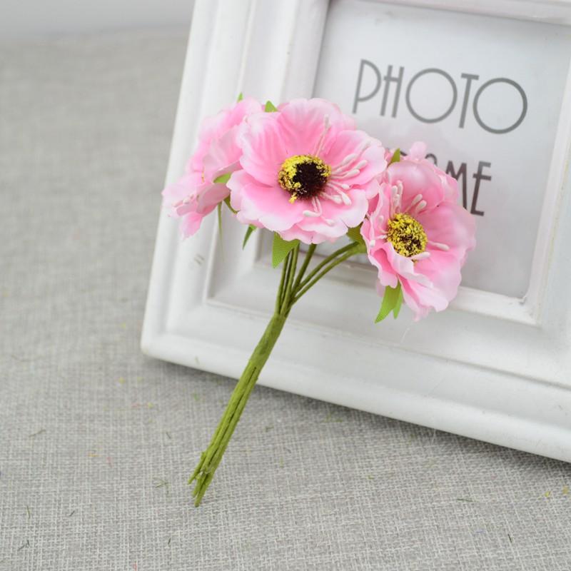 6pcs/lot Cherry Blossom Artificial Flowers Wedding Car Vase for Home Decoration Bride Bouquet Handmade Silk Plants