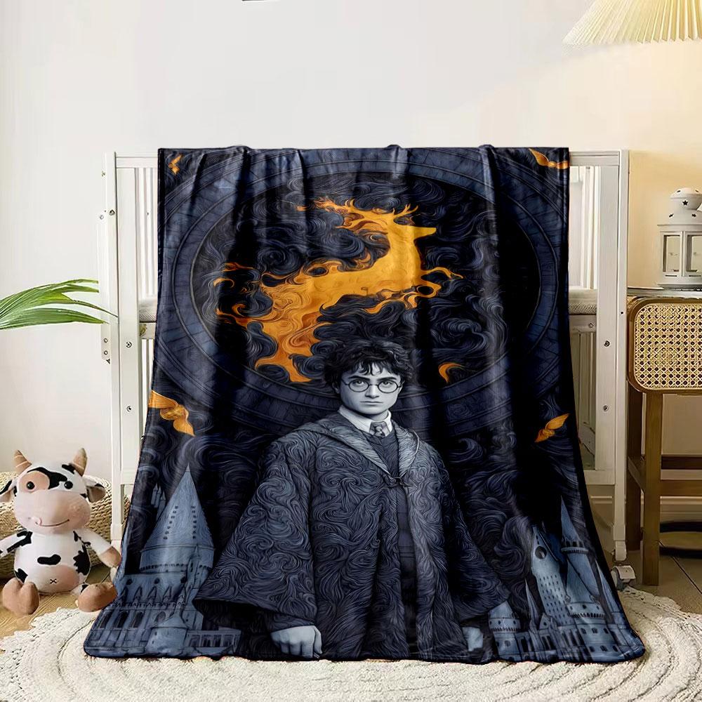 

A fiery stag in swirling patterns with a robed figure and castle background. for all seasons blanket lunch break throw gift 80cm x 120cm