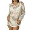 Women's Summer Knit Hollow Out Pullover Round Neck Long Sleeve Bikini Cover Up Beachwear Swimwear Dress