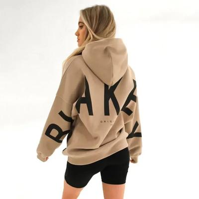 Suéter holgado con capucha y mangas para mujer, cálido y suave, para uso urbano, estilo europeo y americano, estampado.