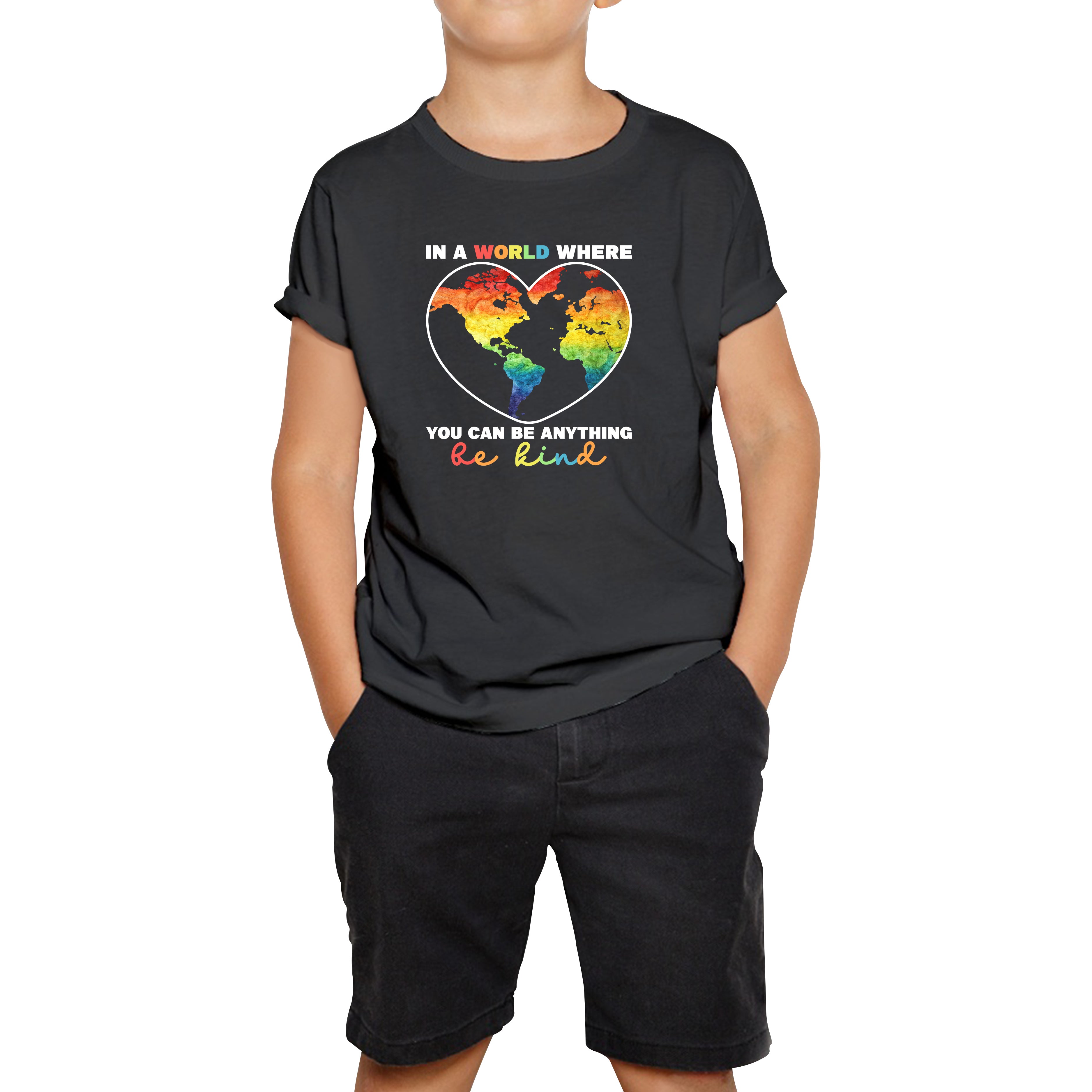 In A World Where You Can Be Anything Be Kind Autism Awareness Be Kind Colorful Rainbow Kindness Acceptance Autism Support Kids T Shirt 130