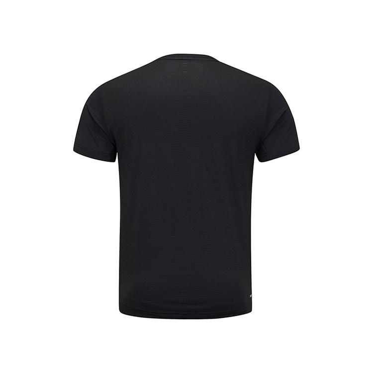 Li Ning Badminton Series Striped Geometric Pattern Crew Neck Straight Cut Short Sleeve T-Shirt Men Tops Black AAYU137-1