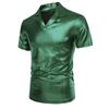 Summer Men's Short Sleeve Polo Shirt Shiny Metallic Streetwear Lapel T-shirts Men Gold Stage Costume Disco Party NightClub Tops