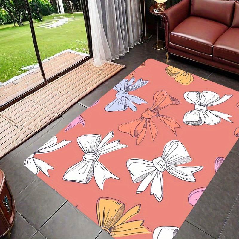 Chic Cartoon Bowknot Area Rug - Versatile for Gaming Room, Bathroom, Kitchen, Living Room & Bedroom - Machine Washable Polyester