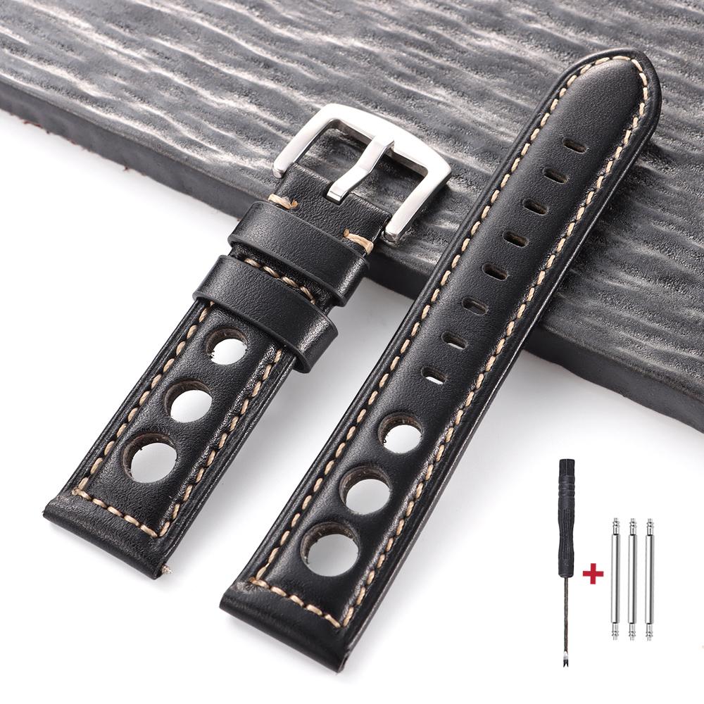 Vintage Cowhide Genuine Leather Watch Strap 20mm 22mm 24mm 26mm Metal Pin Buckle Band Breathable Watchband bracelet belt for men