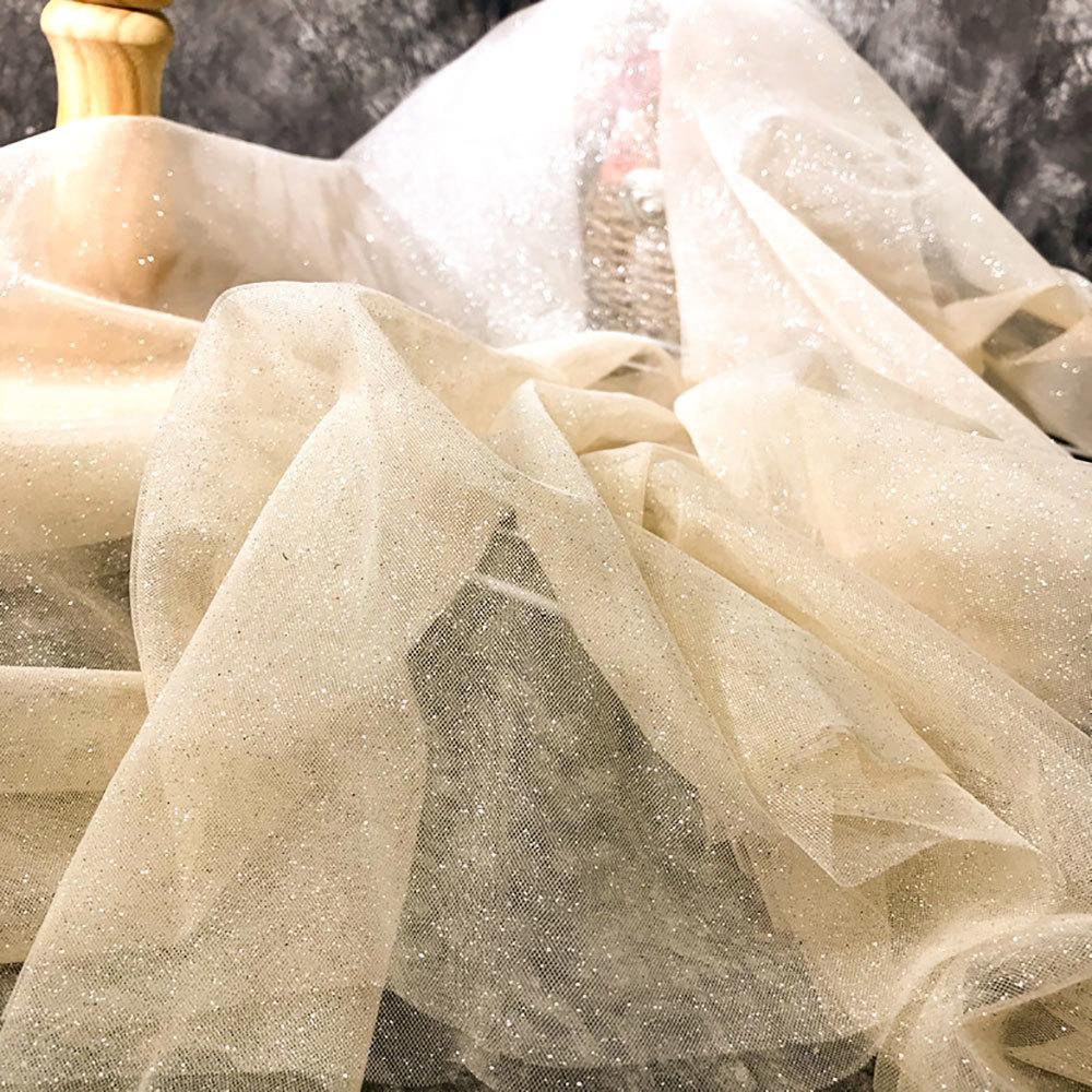 Shiny Glitter Sequin Soft Net Yarn Lace Sparkle Tulle Silver Mesh Fabric DIY Sewing Wedding Dress Veil Dance Tutu Decor Props