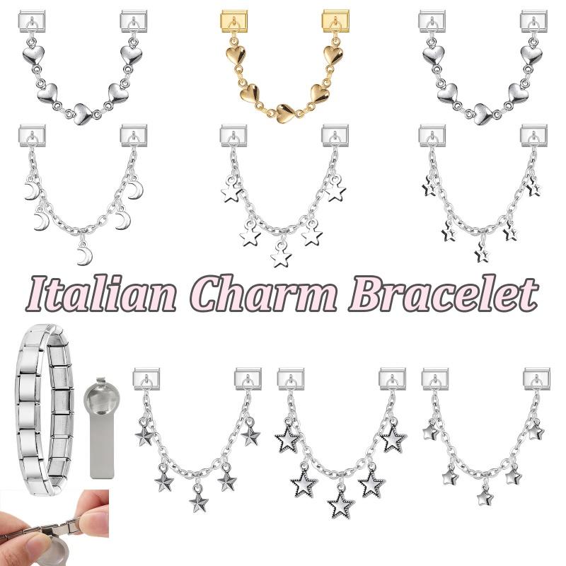 Simple Design Butterfly Star Heart Tassel Chain Pendant Italian Charm Links Fit 9MM Stainless Steel Bracelet DIY Making Jewelry