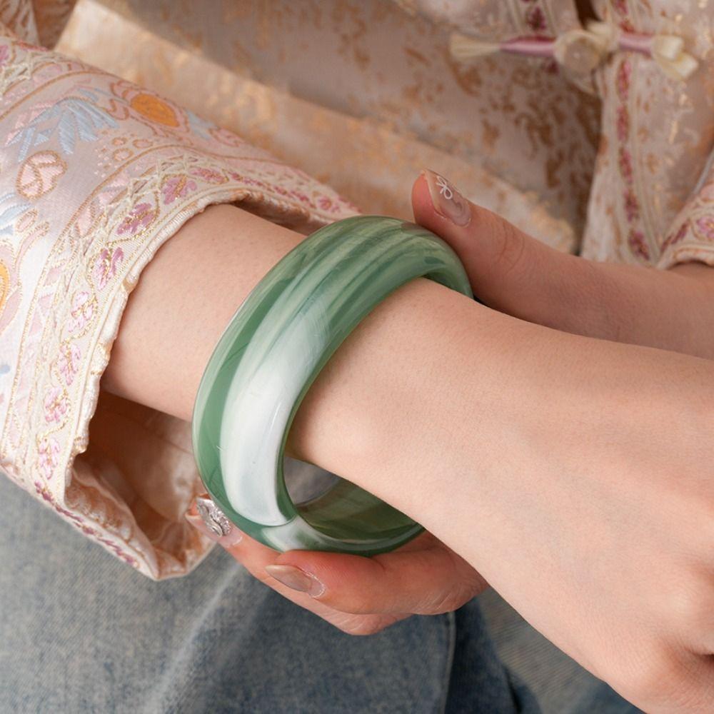 Resin Round Wide Bracelet Exaggerated Retro Geometric Bangle Irregular Acrylic Bangle  Daily