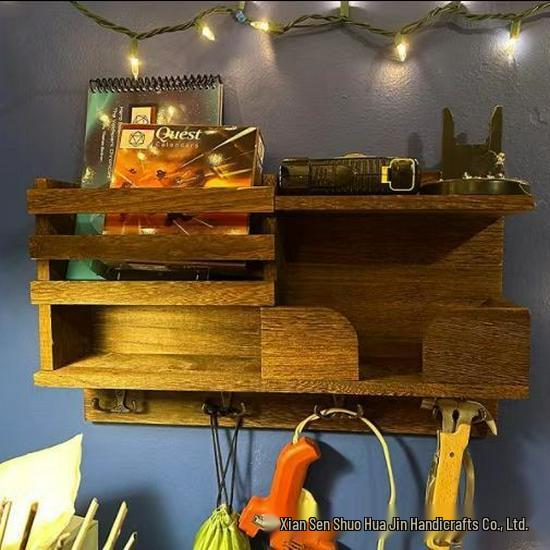 Настенный деревянный держатель для ключей и вешалка для одежды с отделениями для очков и писем 41x25x10 cm