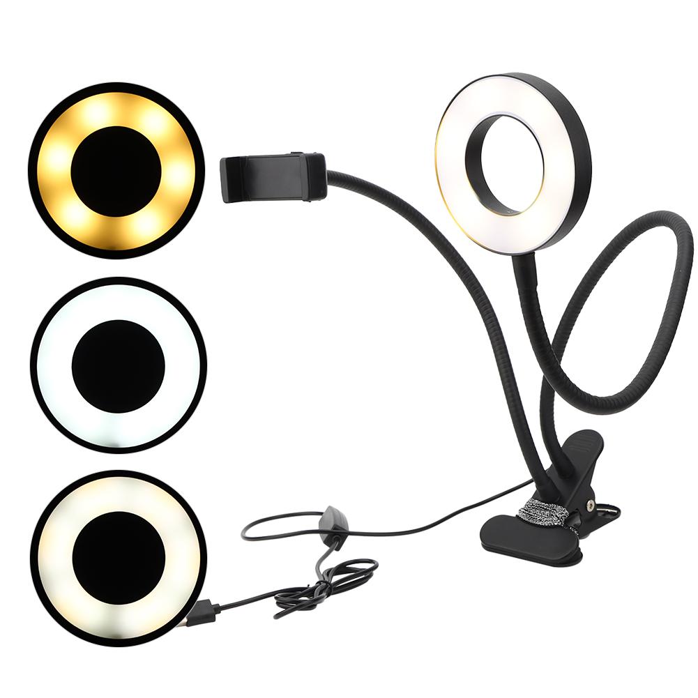 USB Powered Adjustable LED Fill Light Photography Light Phone Bracket for Live Broadcast Black