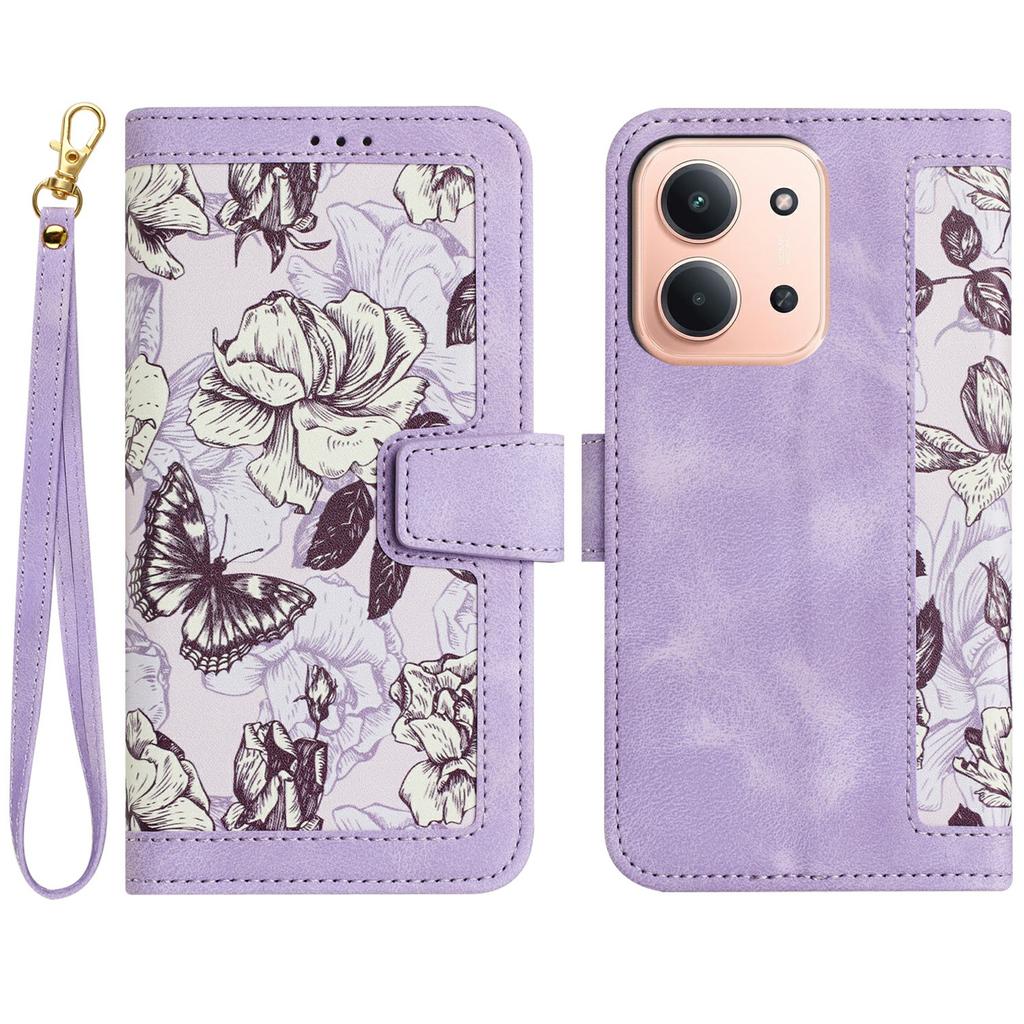 Per Xiaomi Redmi 15C 4G (171mm) Custodia in PU Pelle Floreale Copertura per Telefono con Fessure per Carte