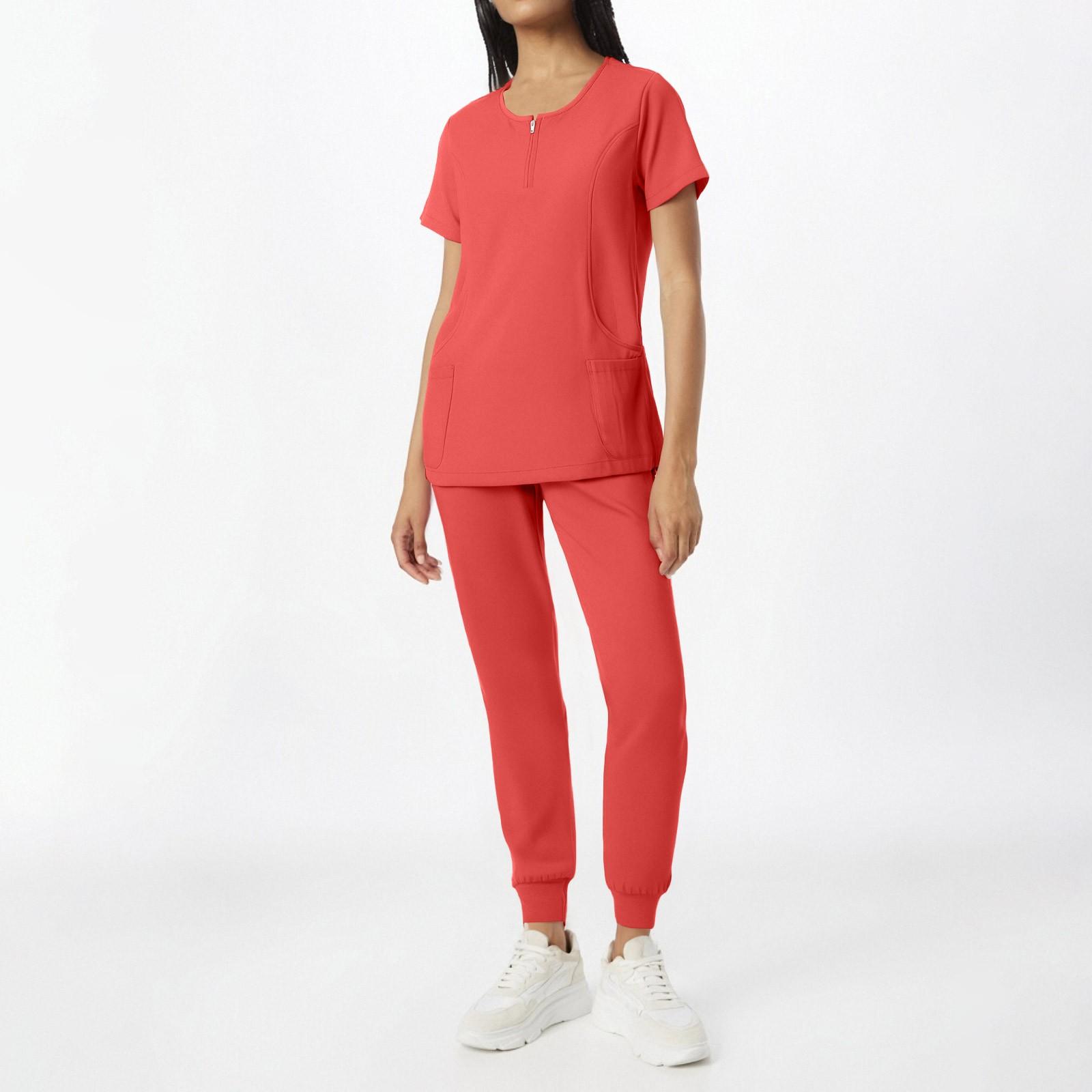 

Женский однотонный топ с короткими рукавами и круглым вырезом, карманы, брюки, рабочая одежда, комплект из двух предметов L шафрановый