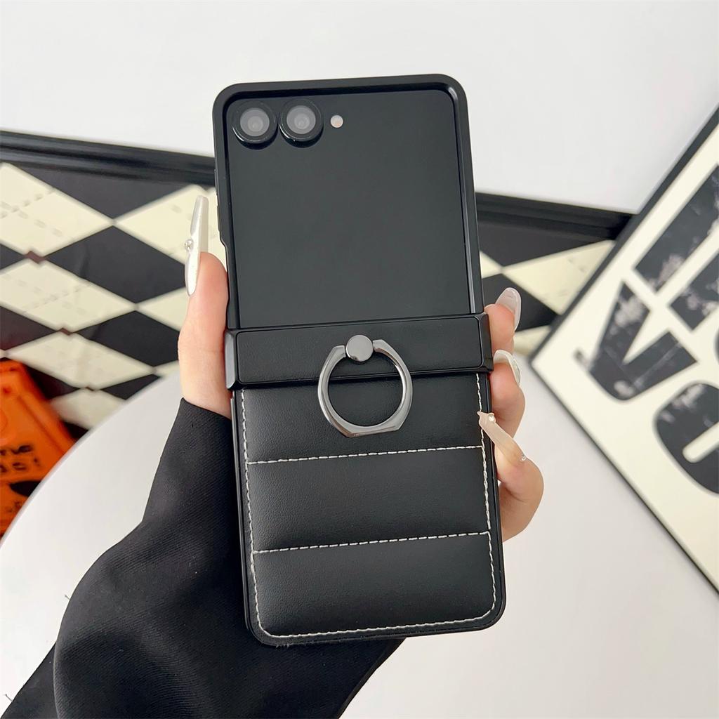 Leder Daunenjacke Handyhülle für Samsung Galaxy Z Flip7 Flip5 Flip6 ZFlip7 6 5 4 3 Flip7 FE Ringhalter Scharnier Schutzhülle