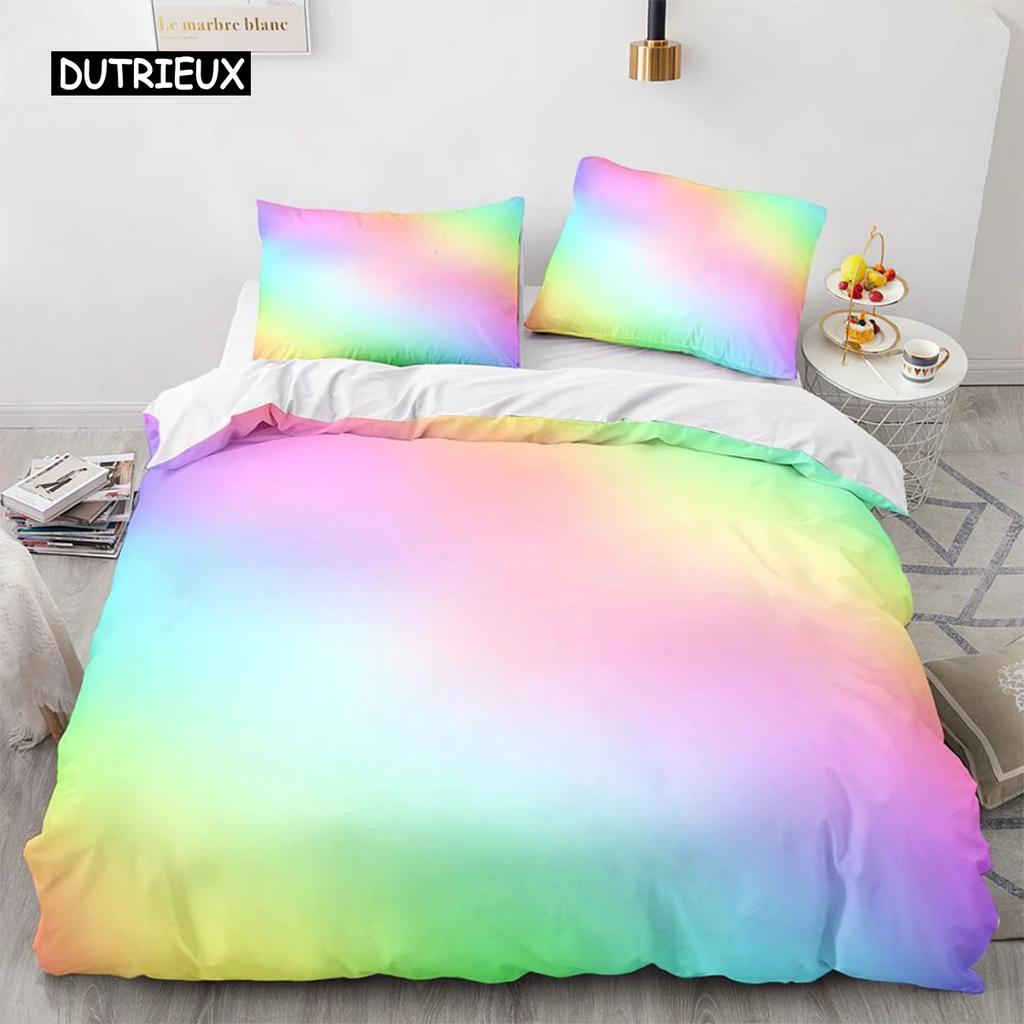 Rainbow Gradient Duvet Cover Set Queen Size Cute Bedding for Kids Girls Polyester Quilt Cover Single King Twin