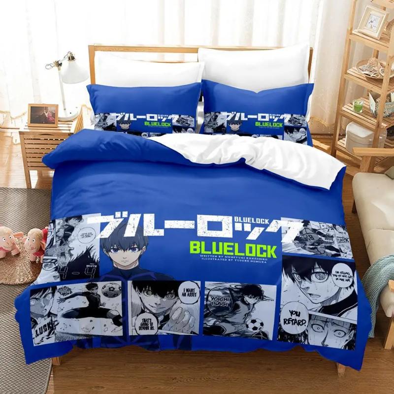 Anime Blue Lock Bedding Set Quilt Cover Pillowcase Cartoon Decor Bed Spead Bedroom Duvet Cover Bedding Suit Kids Birthday Gift