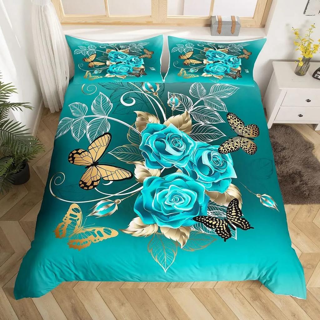 Gold Buterfly Soft Duvet Cover Set Musical Note Beding Set Microfiber Star Warm Comforter Cover Twin Quen for Children Kids Girl Ten Rom Decor