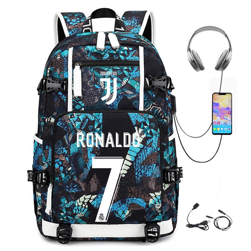 Football Star Cr7 Peripheral Personality Print Youth Backpack Large Capacity Leisure Travel Bag