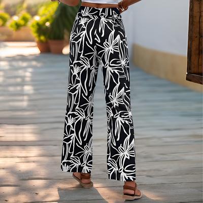 Calças de Verão Femininas Calças Casuais Estampadas Estilo Férias Calças Retas