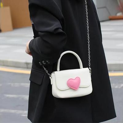 Love Chain Small Square Bag Female 2023 Fashion Girl Cute Contrast Color Handheld Crossbody Bag Female