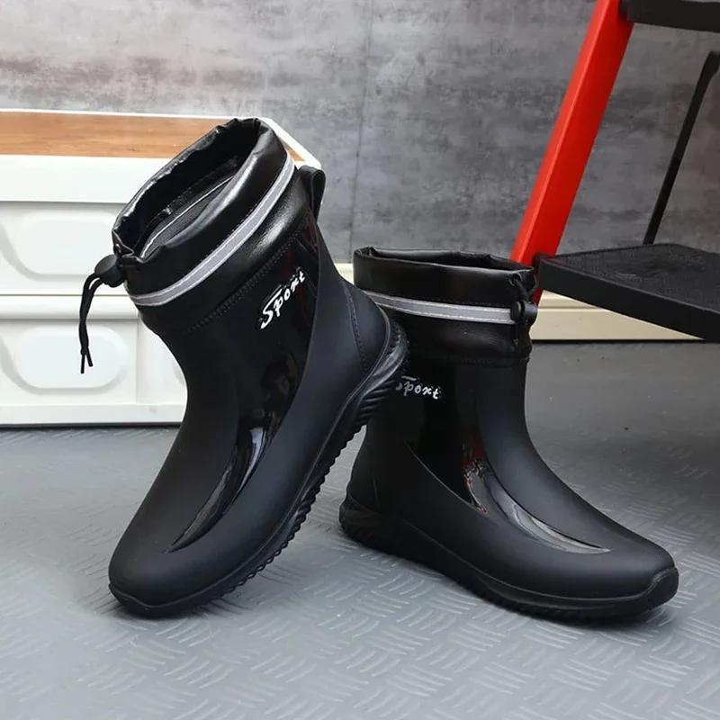 Fashion Black Men's Shoes Fashion Mens Rain Boots 2024 New Anti-slip Wear-resistant Outdoor Fishing Waterproof Shoe Zapatos Para Hombres