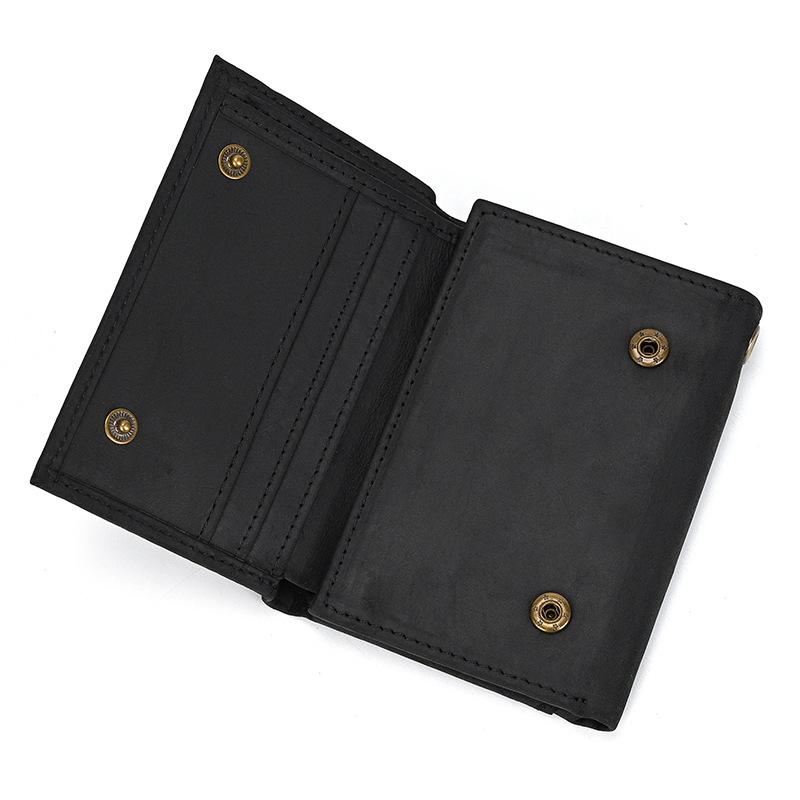 Vintage Genuine Leather Men Wallet Crazy Horse Leather Male Cowhide Trifold Card Holder Wallet with Metal Chain