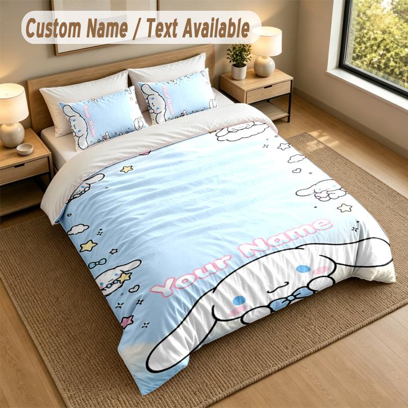 3Pcs Bedding Set Custom Name Text, 1 Sheet 2 Pillowcases Home Bed DecorCinnamoroll