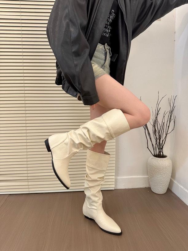 North Island Daughter! Korean Version Three-wear Pointed Inner Height-increasing Stacking Boots Pleated Flat Boots