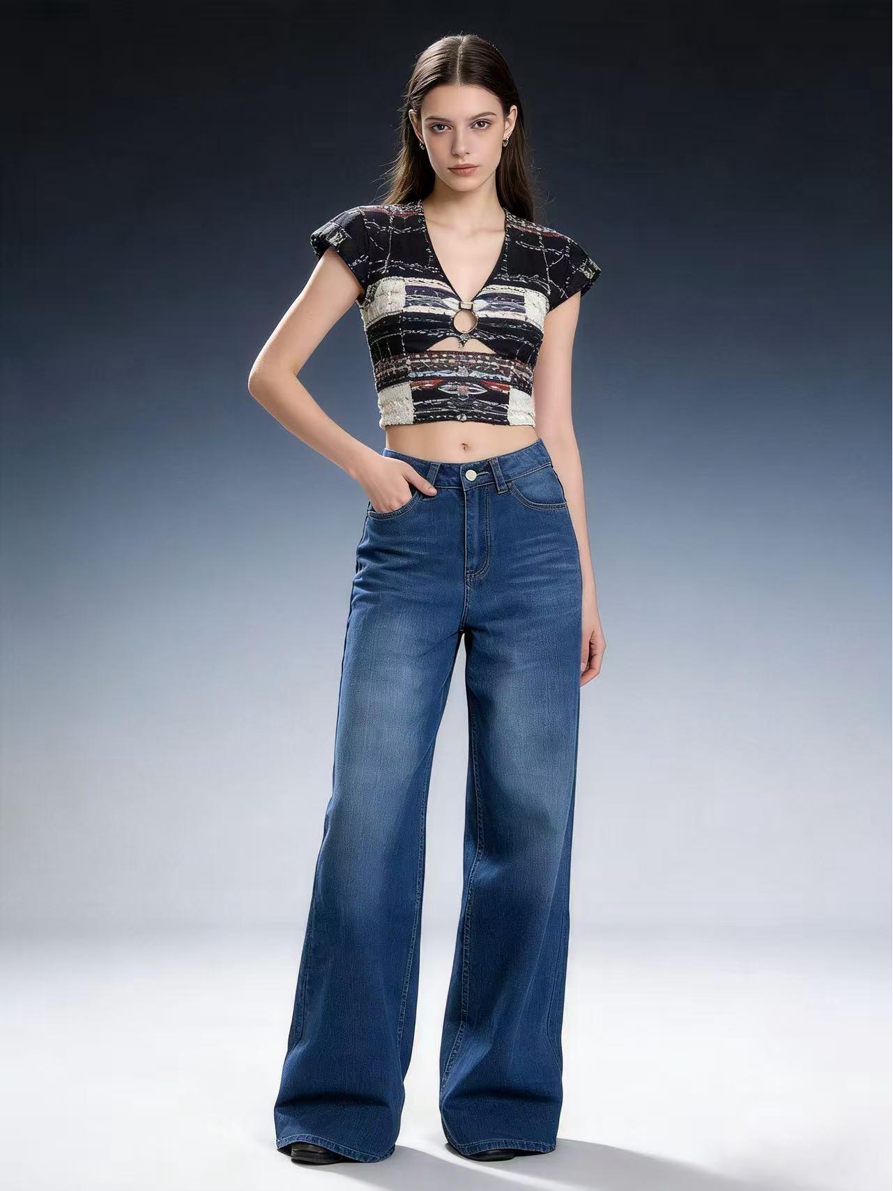 Retro High-Waisted Loose Straight Leg Floor-Length Women s Jeans XXL