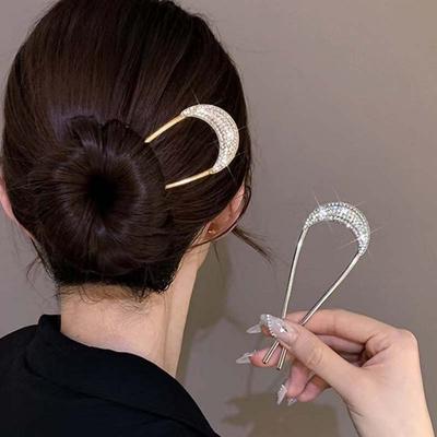 U-Shaped Crystal Hairpins Hair Clips for Women Elegant Rhinestone Metal Forks Vintage Styling Hair Pin Hair Styling Tools Gift