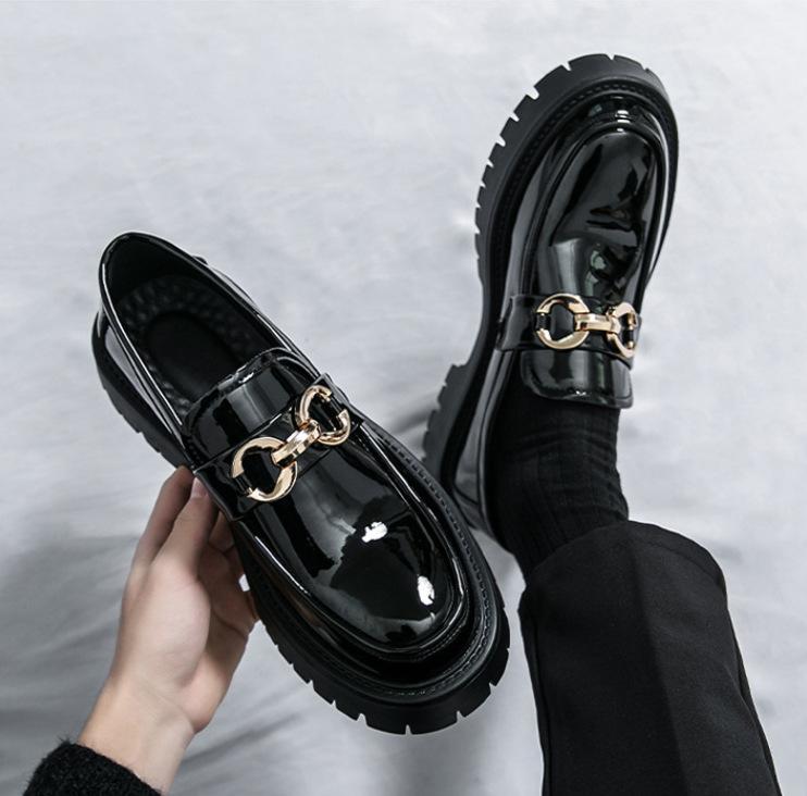 

Men s big head leather shoes Korean version of business British casual men s shoes one-pedal youth thick-soled formal loafers 46