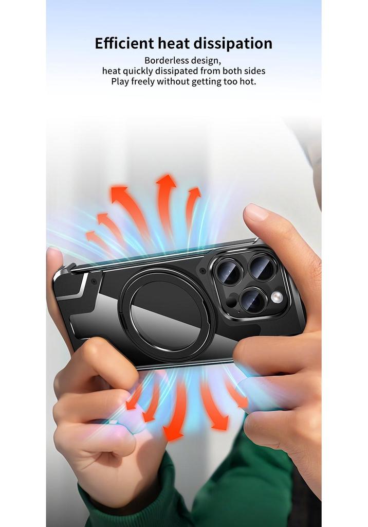 Magnetic Rotating Stand Case for iPhone 15 Pro Max and iPhone 14: Transparent Battle Armor Design