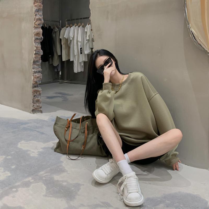 Green Loose-Fit Long Sleeve Round Neck Sweater for Women - 2023 European & American Autumn Trend
