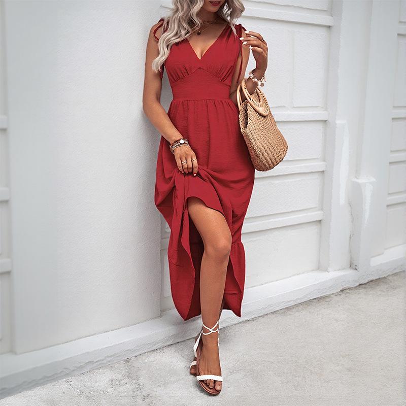 TikTok Independent Station Cross-border Long Dress Summer New European and American Elegant Holiday Style Women's Halter Dress