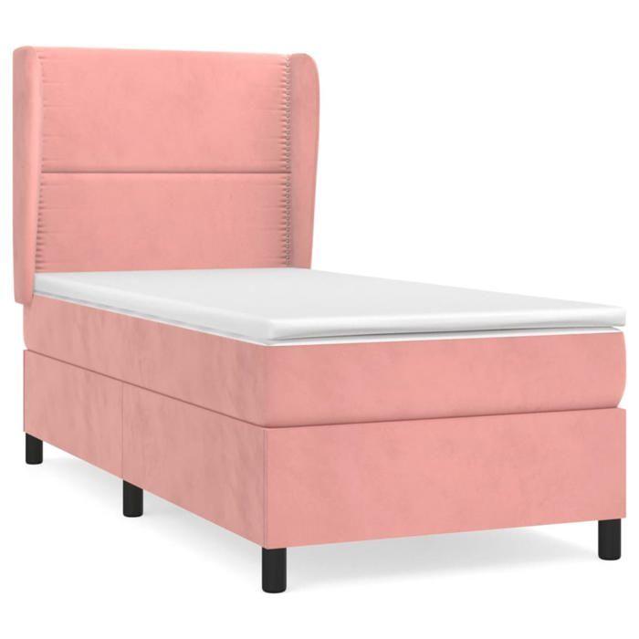 3129134 vidaXL Lit à sommier tapissier avec matelas Rose 90x200 cm Velours