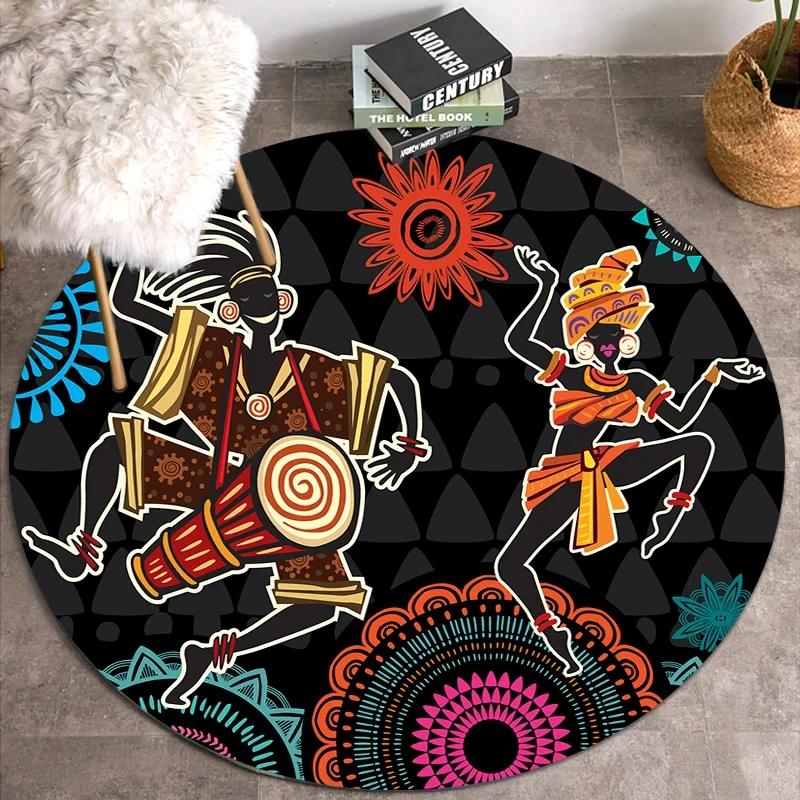 African Women Print Round Carpet Non Slip Area Rug for Living Room Bedroom Balcony Kitchen Decor Traditional Floor Mat Yoga Mats