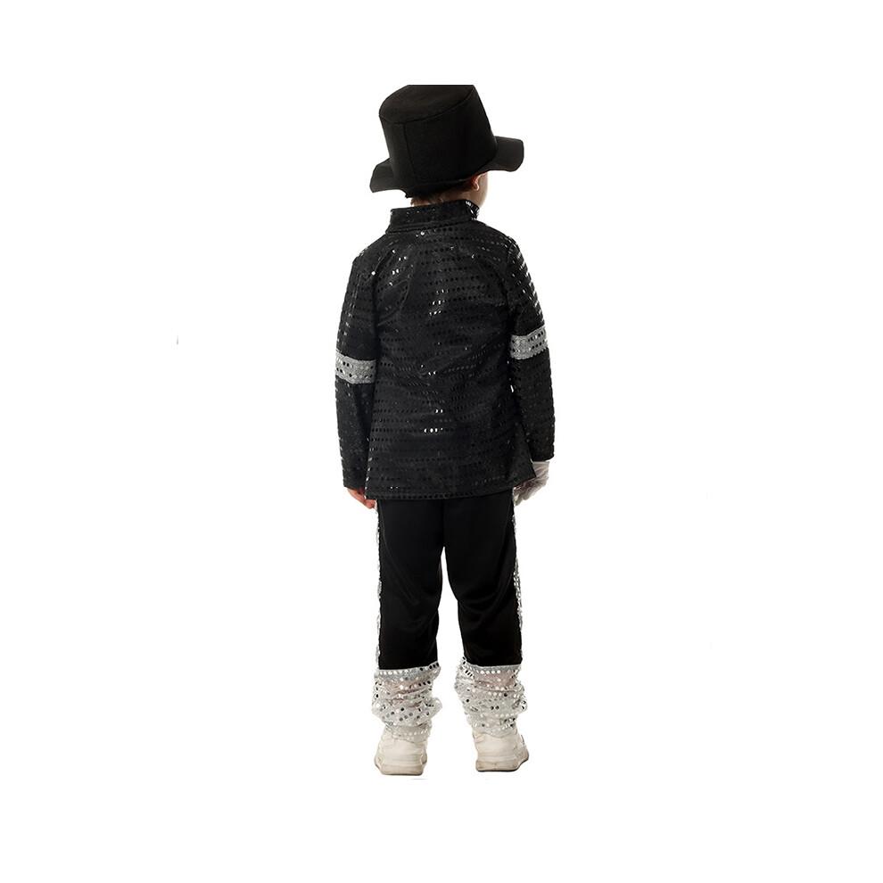 (Altura 115-125cm) Niño Michael Jackson Billie Jean Traje Negro Baile Disco Halloween Disfraz de Fiesta Rey del Pop de los 80 Disfraz para Niños