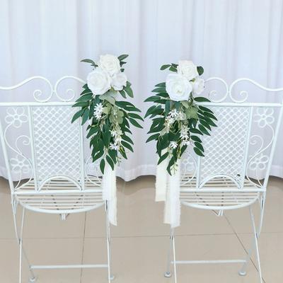 1 st brudbuketter Gångdekorationer för bröllopsceremoni Kyrkstolsdekoration Festdekoration med konstgjorda blommor Eukalyptusband Vit
