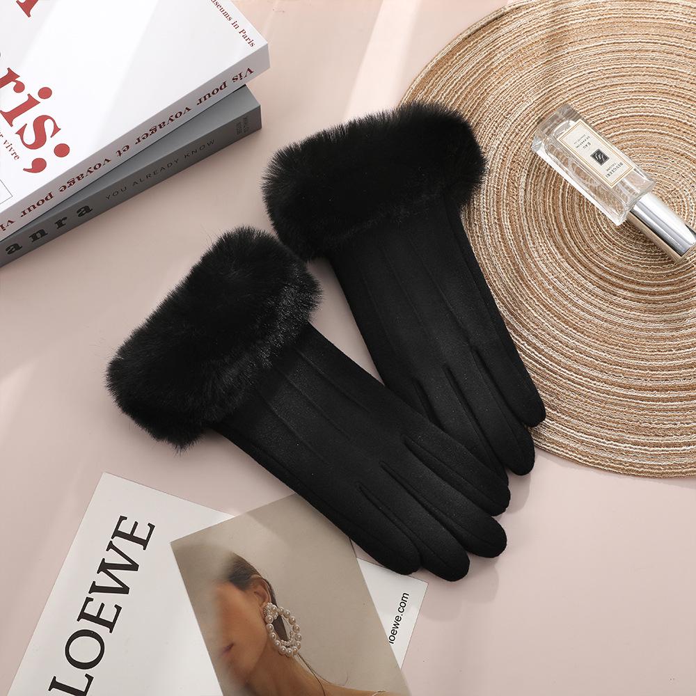 Women's Cute Bow Touchscreen Gloves for Autumn & Winter - Warm, Thickened Velvet, Cold-Proof for Outdoor Cycling