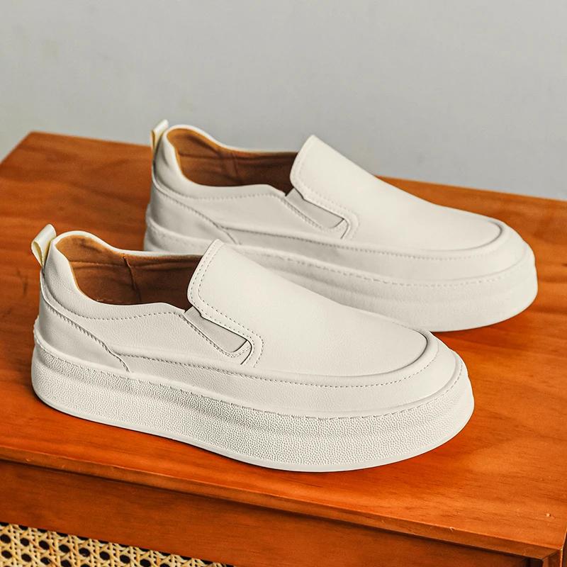 new mens genuine leather shoes casual stylish loafers shoes antiskid outdoor work shoes thick bottom lazy shoes moccasins