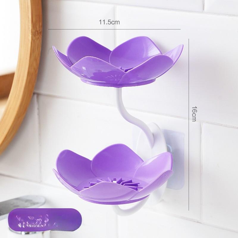 Soap Box Soap Box Wall Hanging Drain Lotus Double Layer Perforation-free Household Storage Shelf Magic Bathroom
