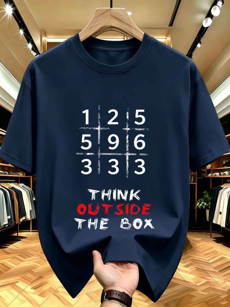 Unisex O Neck Tee Math Grid Think Outside Box Print Cotton Short Sleeve Loose Summer Street Breathable Daily Casual Basic Wear Top