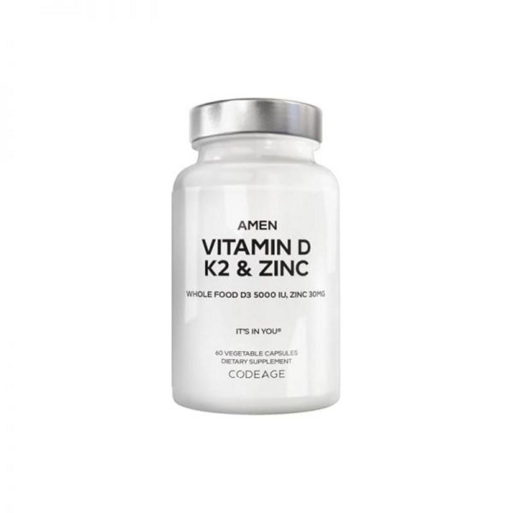 Amen Vitamin D3 5000 U K2 Zinc Organic Whole Food 60 Capsules 1 Pcs
