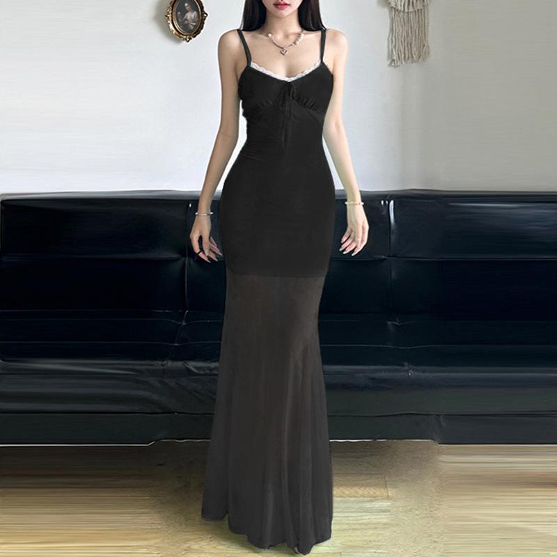 

New Fresh Printing Suspender Fishtail Dress Slim and Thin Fairy Skirt S зелений